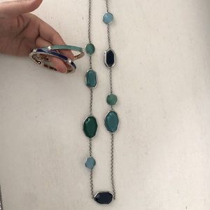 Long blue/turquoise necklace with two bracelets set